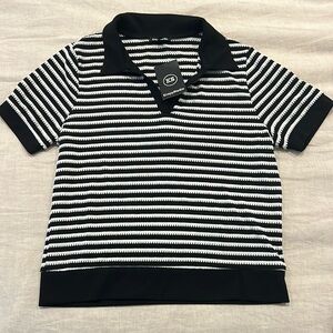 Knapp Studio Stripped V-Neck Short Sleeve Sweater Size L